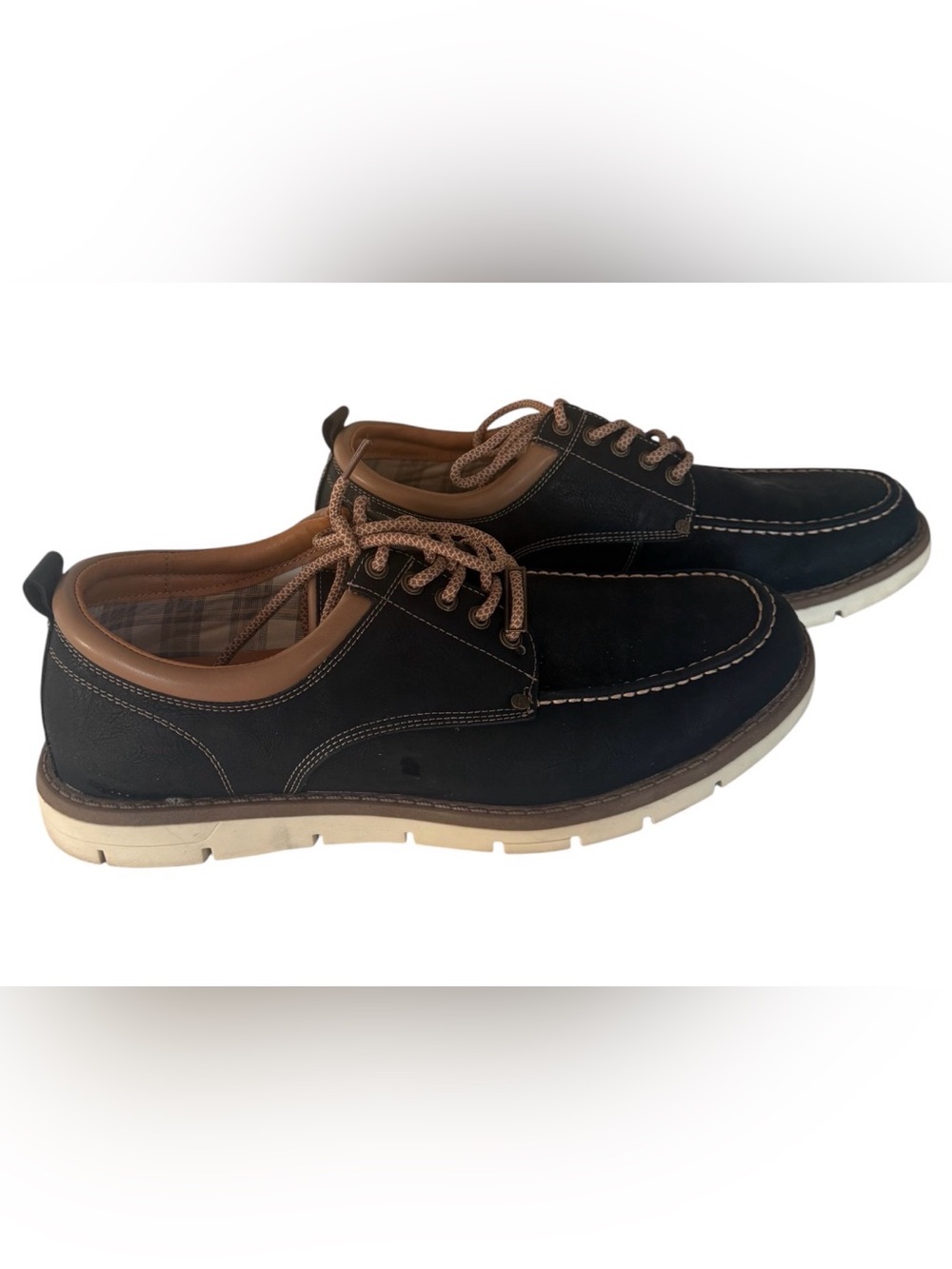 KKYC Men's Black and Brown Casual Oxford Lace-Up Boat Shoes sz12